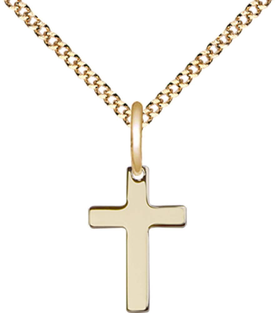 14kt Gold Filled Cross Pendant on a 18 inch Gold Plate Light Curb chain