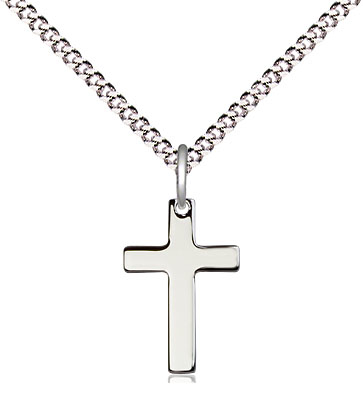 Sterling Silver Cross Pendant on a 18 inch Light Rhodium Light Curb chain