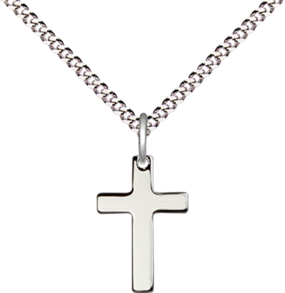 Sterling Silver Cross Pendant on a 18 inch Light Rhodium Light Curb chain