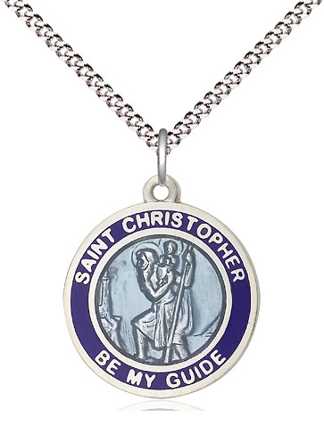 Sterling Silver Saint Christopher Pendant on a 18 inch Light Rhodium Light Curb chain