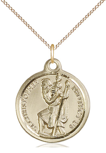 14kt Gold Filled Saint Christopher Pendant on a 18 inch Gold Filled Light Curb chain