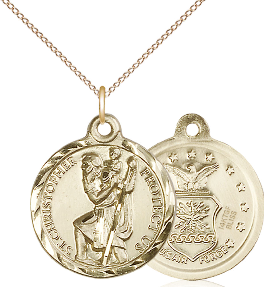 14kt Gold Filled Saint Christopher Air Force Pendant on a 18 inch Gold Filled Light Curb chain