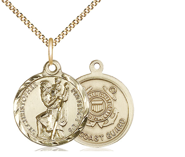 14kt Gold Filled Saint Christopher Coast Guard Pendant on a 18 inch Gold Plate Light Curb chain