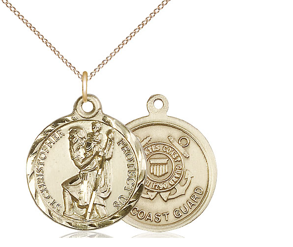 14kt Gold Filled Saint Christopher Coast Guard Pendant on a 18 inch Gold Filled Light Curb chain