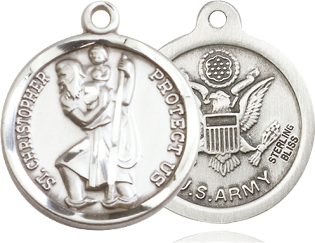 Sterling Silver Saint Christopher Army Medal