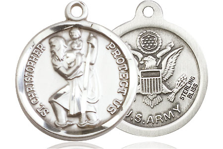 Sterling Silver Saint Christopher Army Medal