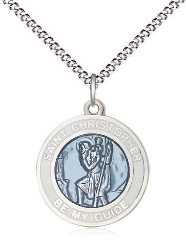 Sterling Silver Saint Christopher Pendant on a 18 inch Light Rhodium Light Curb chain