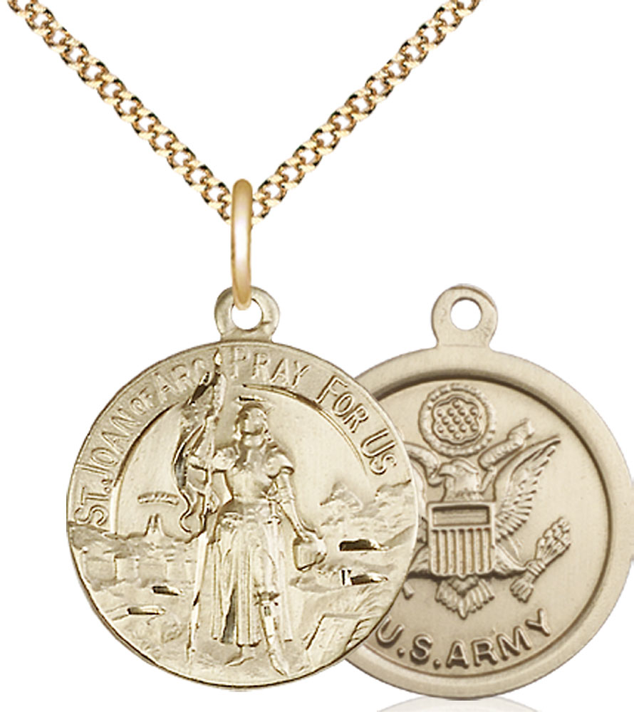 14kt Gold Filled Saint Joan of Arc Army Pendant on a 18 inch Gold Plate Light Curb chain