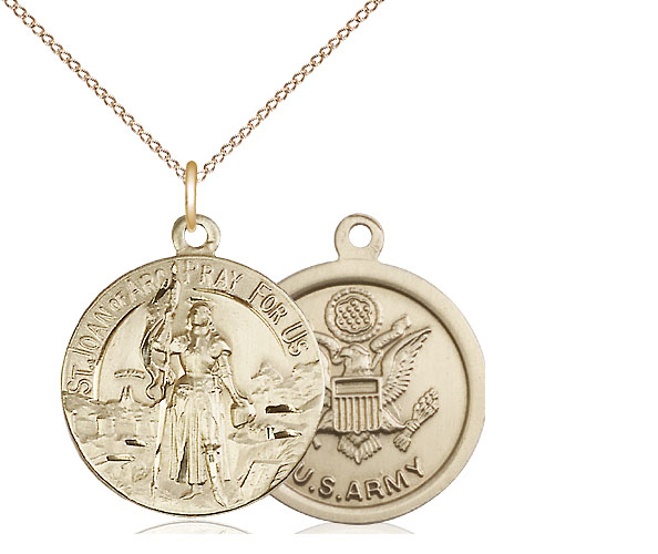 14kt Gold Filled Saint Joan of Arc Army Pendant on a 18 inch Gold Filled Light Curb chain