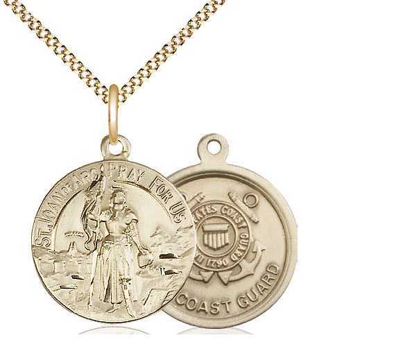 14kt Gold Filled Saint Joan of Arc Coast Guard Pendant on a 18 inch Gold Plate Light Curb chain