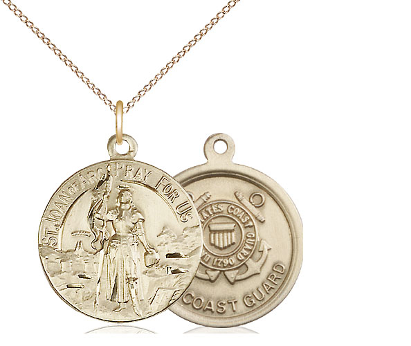 14kt Gold Filled Saint Joan of Arc Coast Guard Pendant on a 18 inch Gold Filled Light Curb chain