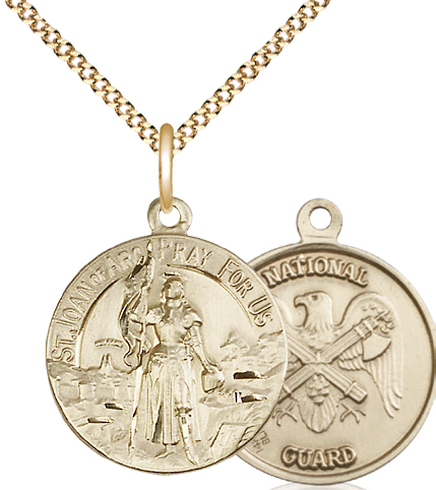 14kt Gold Filled Saint Joan of Arc National Guard Pendant on a 18 inch Gold Plate Light Curb chain