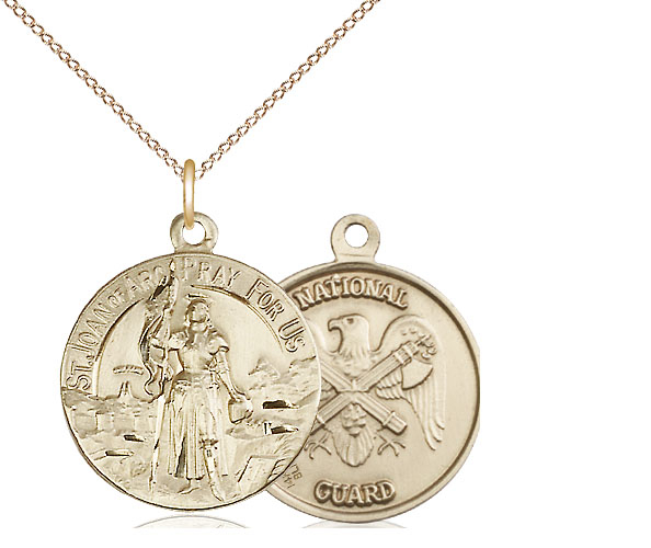 14kt Gold Filled Saint Joan of Arc National Guard Pendant on a 18 inch Gold Filled Light Curb chain