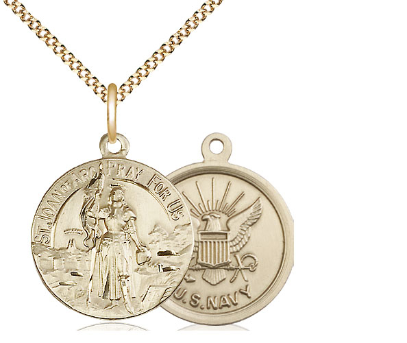 14kt Gold Filled Saint Joan of Arc Navy Pendant on a 18 inch Gold Plate Light Curb chain