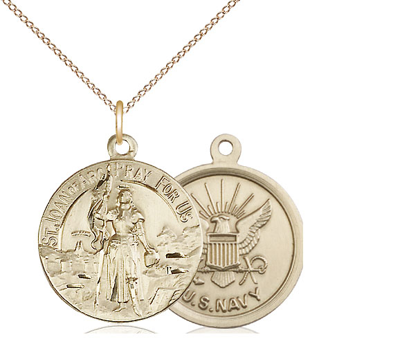 14kt Gold Filled Saint Joan of Arc Navy Pendant on a 18 inch Gold Filled Light Curb chain