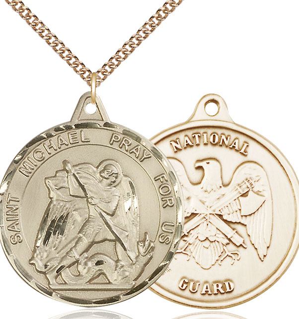 14kt Gold Filled Saint Michael National Guard Pendant on a 24 inch Gold Filled Heavy Curb chain