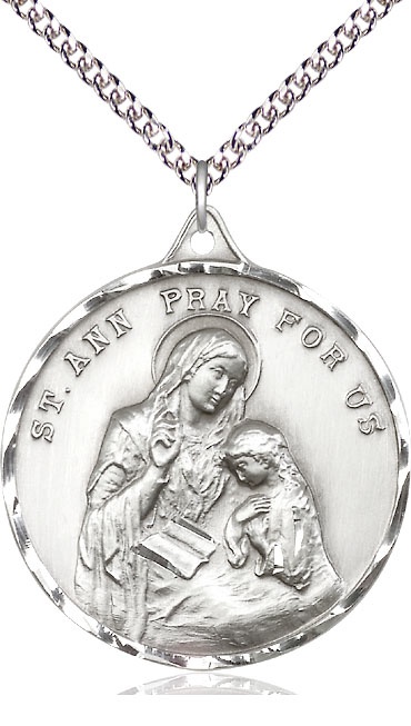 Sterling Silver Saint Ann Pendant on a 24 inch Sterling Silver Heavy Curb chain