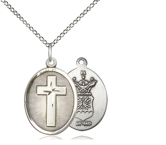 Sterling Silver Cross Air Force Pendant on a 18 inch Sterling Silver Light Curb chain