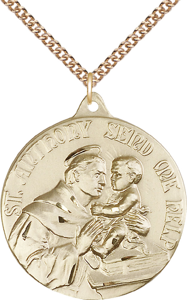 14kt Gold Filled Saint Anthony Pendant on a 24 inch Gold Filled Heavy Curb chain