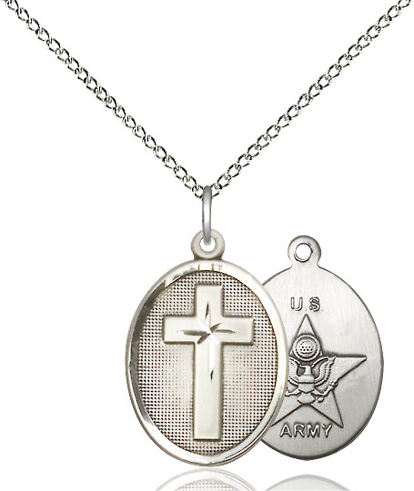 Sterling Silver Cross Army Pendant on a 18 inch Sterling Silver Light Curb chain