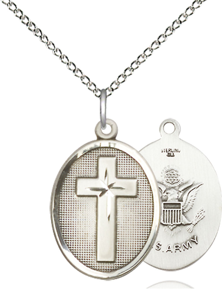 Sterling Silver Cross Army Pendant on a 18 inch Sterling Silver Light Curb chain