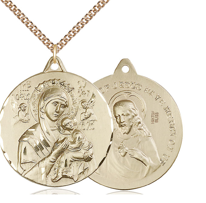 14kt Gold Filled Our Lady of Perpetual Help Pendant on a 24 inch Gold Filled Heavy Curb chain