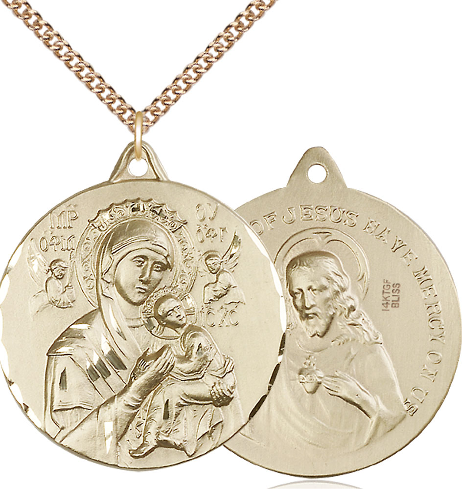 14kt Gold Filled Our Lady of Perpetual Help Pendant on a 24 inch Gold Filled Heavy Curb chain