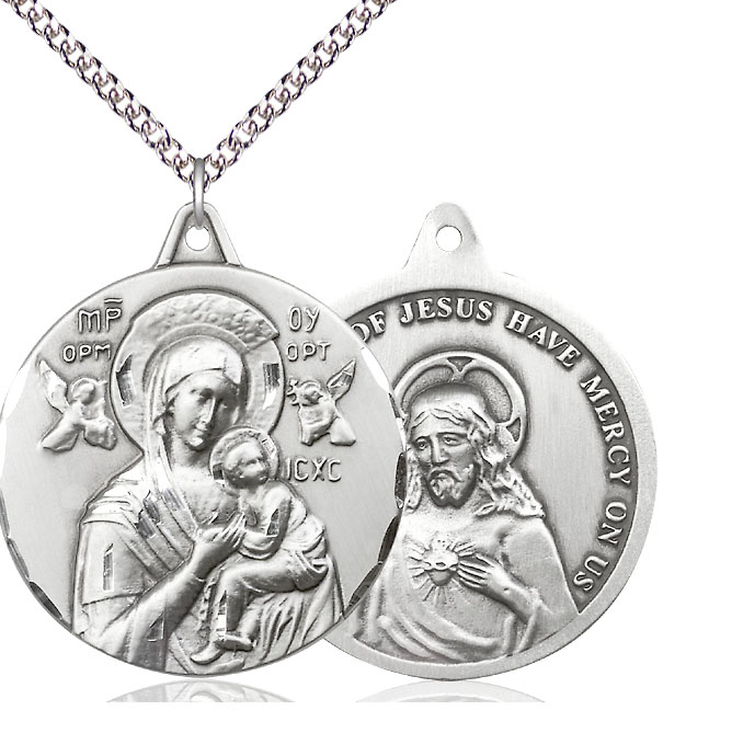 Sterling Silver Our Lady of Perpetual Help Pendant on a 24 inch Sterling Silver Heavy Curb chain