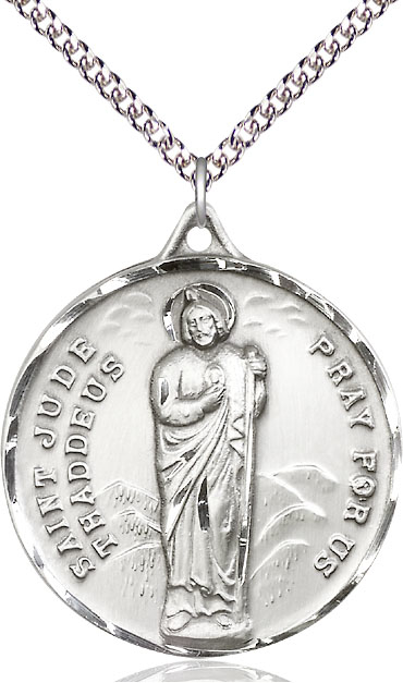 Sterling Silver Saint Jude Pendant on a 24 inch Sterling Silver Heavy Curb chain