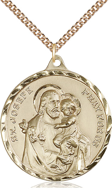 14kt Gold Filled Saint Joseph Pendant on a 24 inch Gold Filled Heavy Curb chain