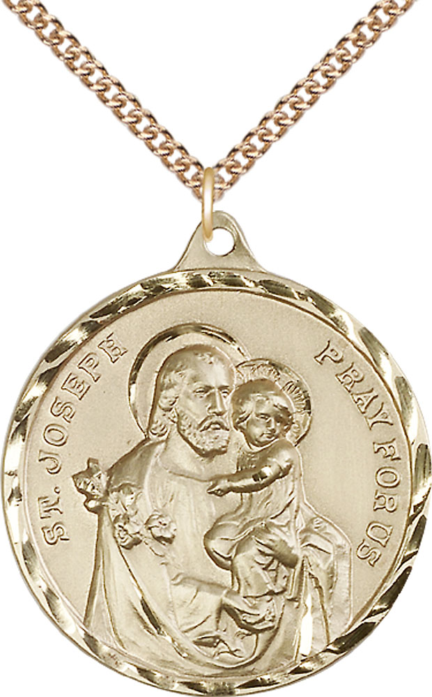 14kt Gold Filled Saint Joseph Pendant on a 24 inch Gold Filled Heavy Curb chain