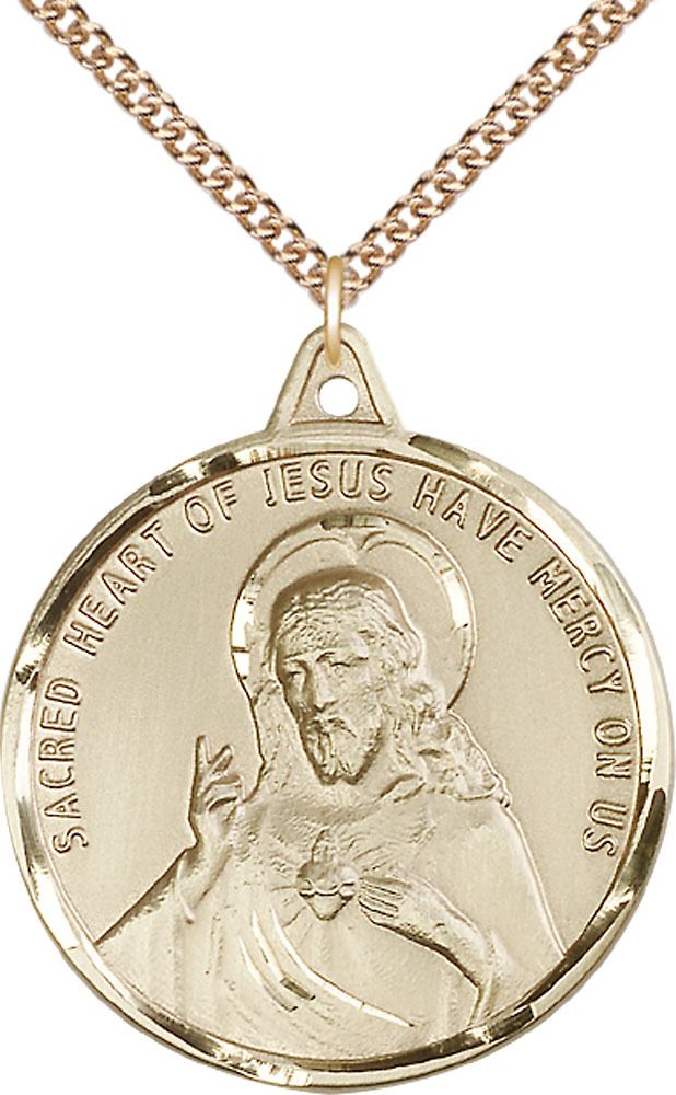 14kt Gold Filled Scapular Pendant on a 24 inch Gold Filled Heavy Curb chain