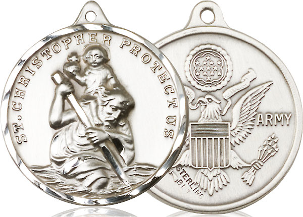 Sterling Silver Saint Christopher Army Medal