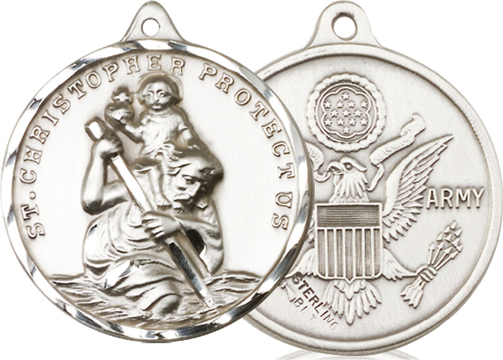 Sterling Silver Saint Christopher Army Medal