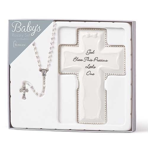6.25&quot;H White Cross And Rosary