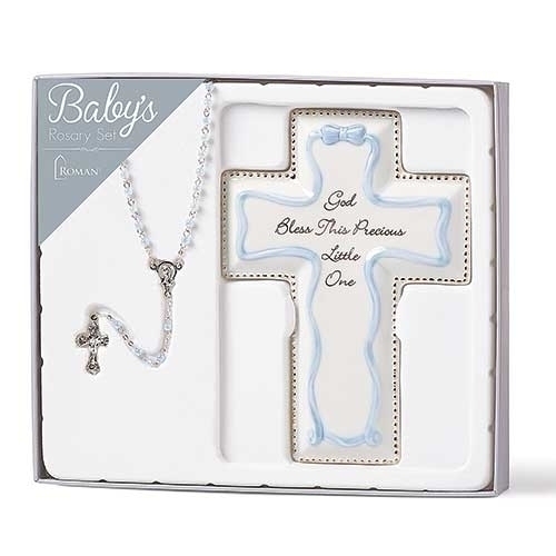 6.25"H Blue Cross And Rosary