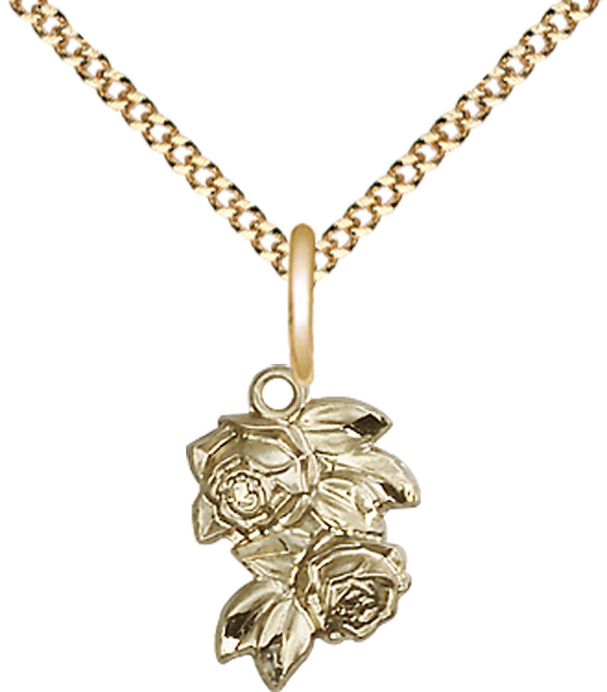 14kt Gold Filled Rose Pendant on a 18 inch Gold Plate Light Curb chain