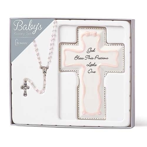 6.25"H Pink Cross And Rosary