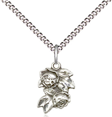 Sterling Silver Rose Pendant on a 18 inch Light Rhodium Light Curb chain