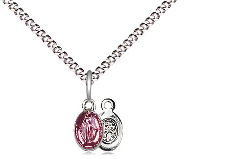 Sterling Silver Miraculous Pendant on a 18 inch Light Rhodium Light Curb chain