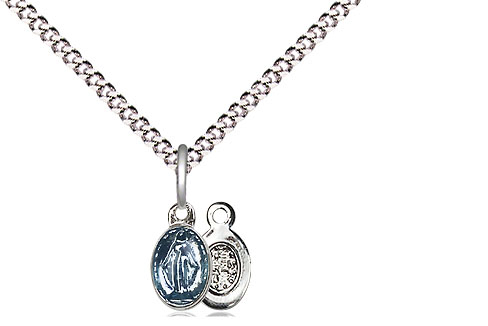 Sterling Silver Miraculous Pendant on a 18 inch Light Rhodium Light Curb chain