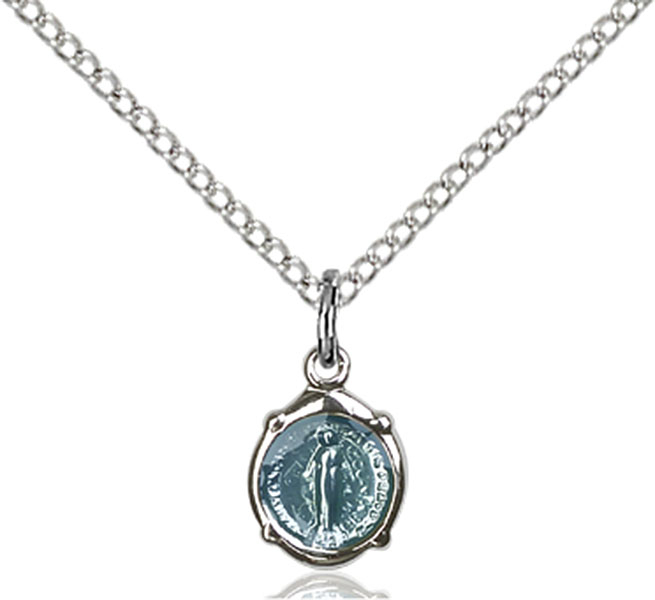 Sterling Silver Miraculous Pendant on a 18 inch Light Rhodium Light Curb chain