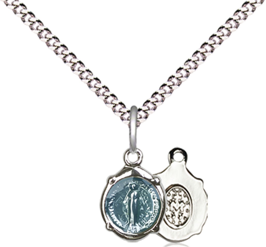 Sterling Silver Miraculous Pendant on a 18 inch Light Rhodium Light Curb chain