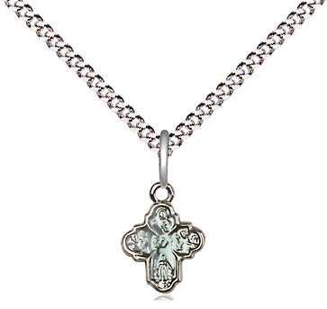 Sterling Silver 4-Way Pendant on a 18 inch Light Rhodium Light Curb chain