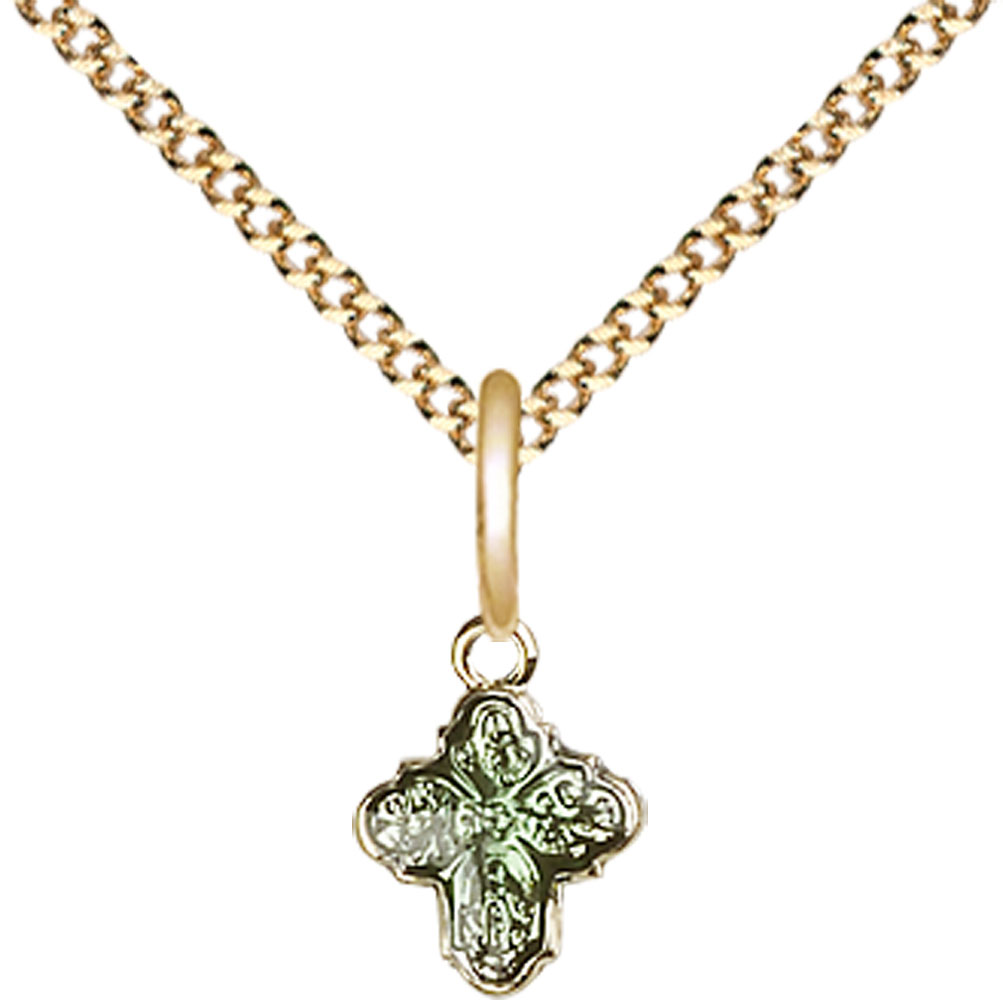 Gold Plate Sterling Silver 4-Way Pendant on a 18 inch Gold Plate Light Curb chain