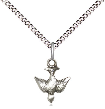 Sterling Silver Holy Spirit Pendant on a 18 inch Light Rhodium Light Curb chain