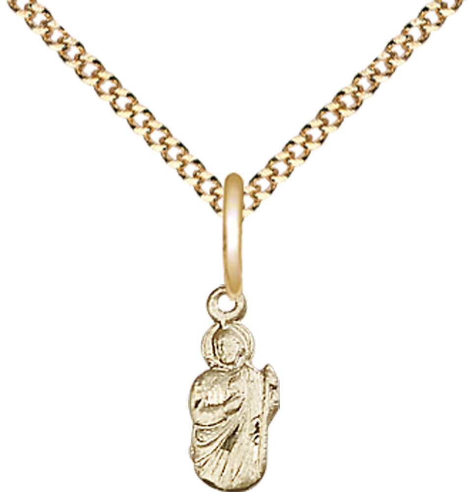 14kt Gold Filled Saint Jude Pendant on a 18 inch Gold Plate Light Curb chain