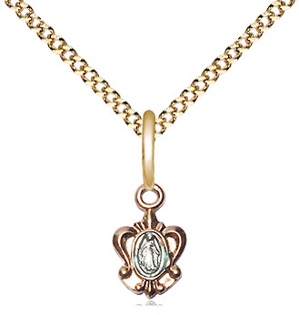 14kt Gold Filled Miraculous Pendant on a 18 inch Gold Plate Light Curb chain