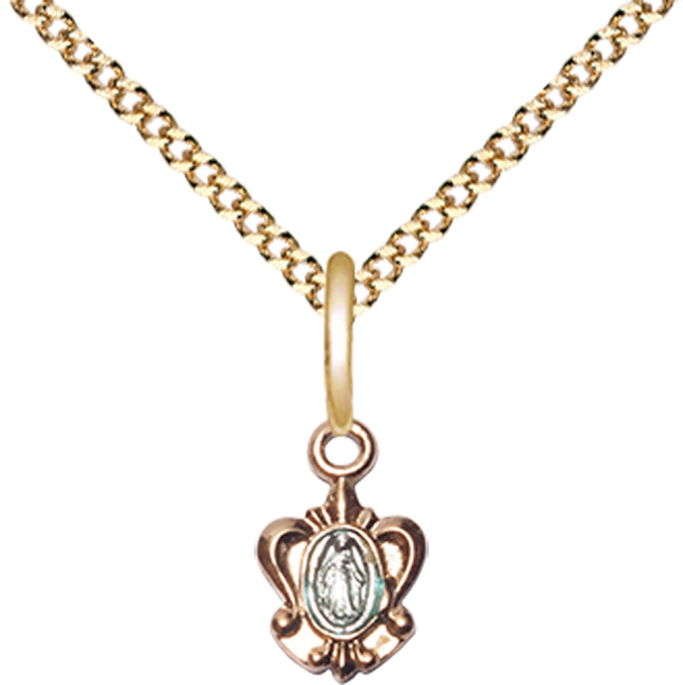 14kt Gold Filled Miraculous Pendant on a 18 inch Gold Plate Light Curb chain