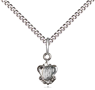 Sterling Silver Miraculous Pendant on a 18 inch Light Rhodium Light Curb chain